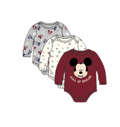 Disney Mickey Baby Boys 3Pk Long sleeves Bodysuits