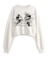 Junior Mickey & Minnie Adventure Drop Sl. White Crew Sweatshirt
