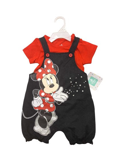 Minnie Mouse Baby Shortall 2Pc Set Red & Black