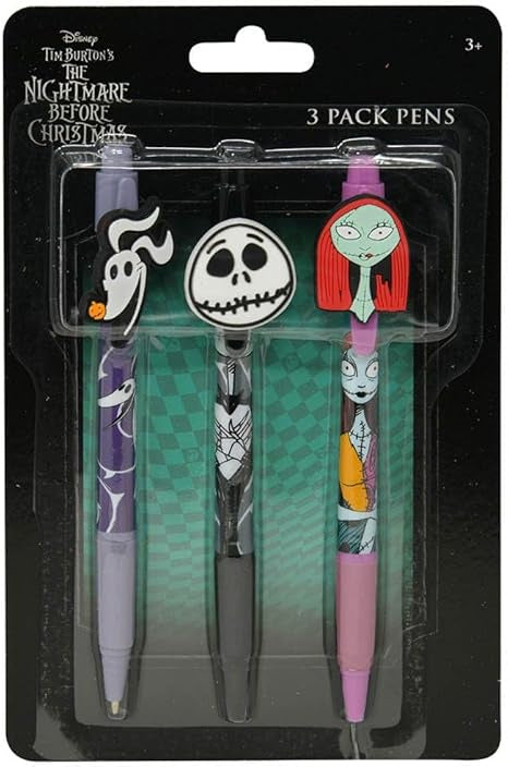 Nightmare Before Christmas 3pk Pens with Rubber Character Clip on Card