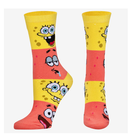 Spongebob & Patrick Smiley- Womens Crew Flolded Socks