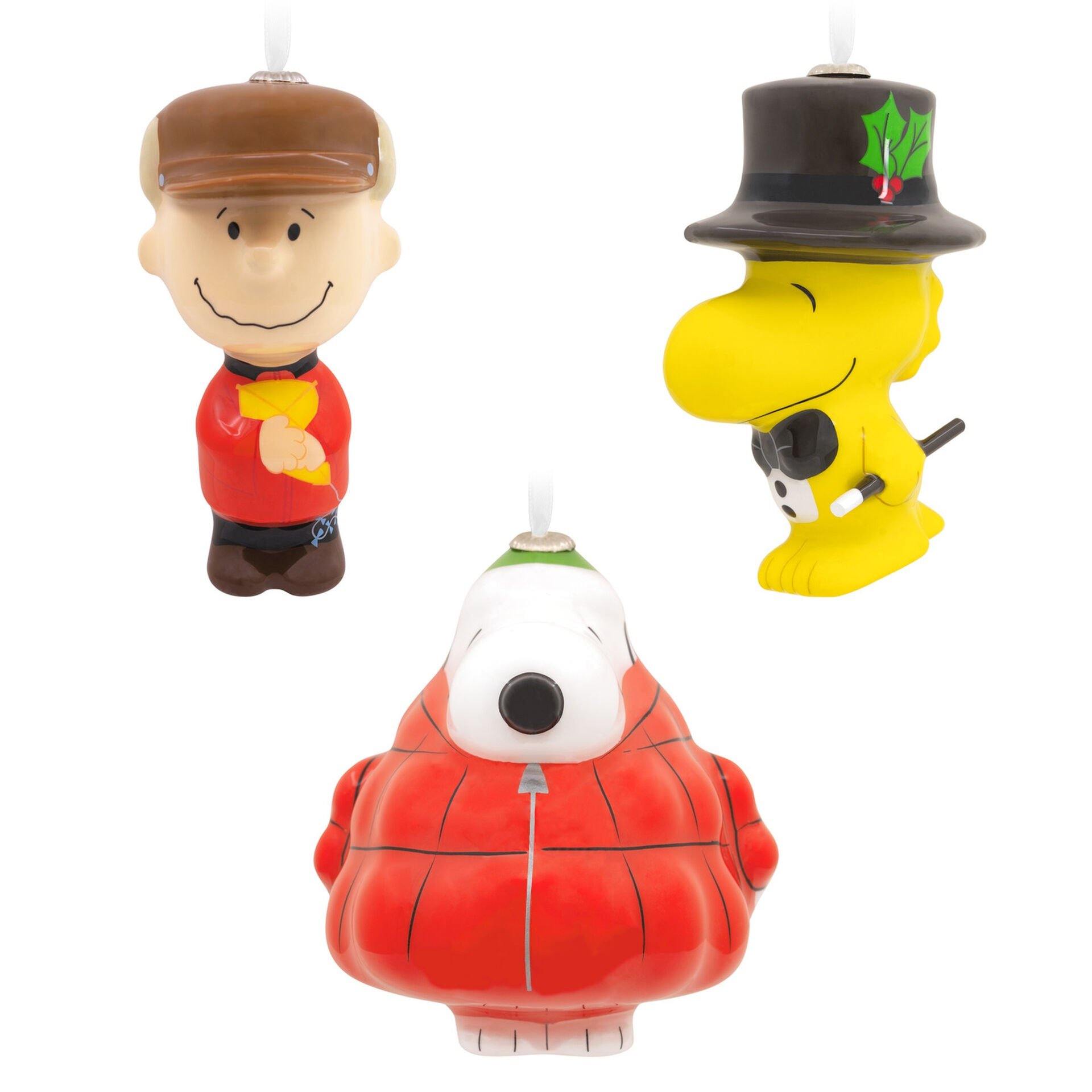 Peanuts® Charlie Brown, Snoopy and Woodstock Decoupage Hallmark Ornaments, Set of 3