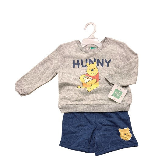 Pooh Light Grey Sweatshirt & Blue Short Baby Set