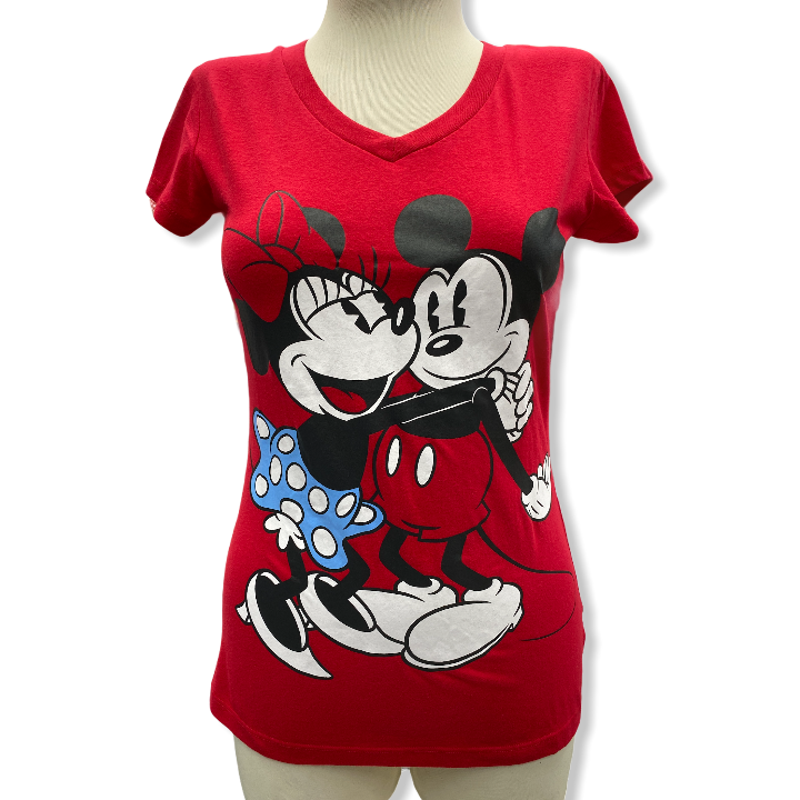 Red Mickey and Minnie Hugging Women's Sleep Top