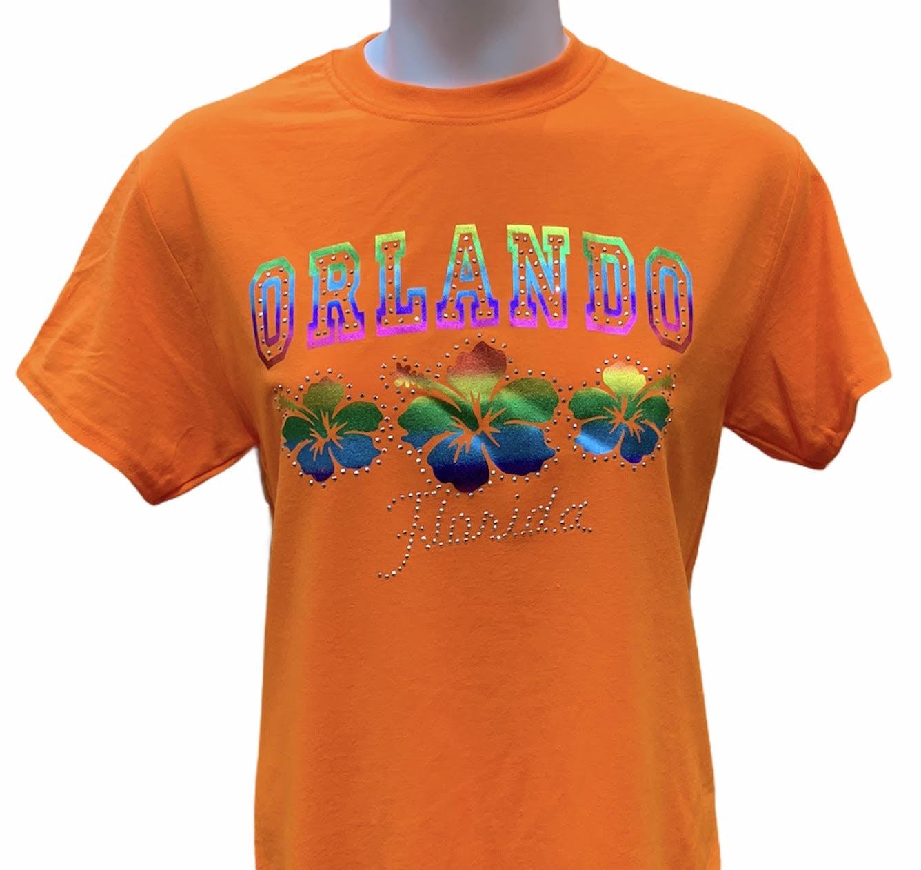 Safety Orange Orlando T-shirt w/ Stone Flower