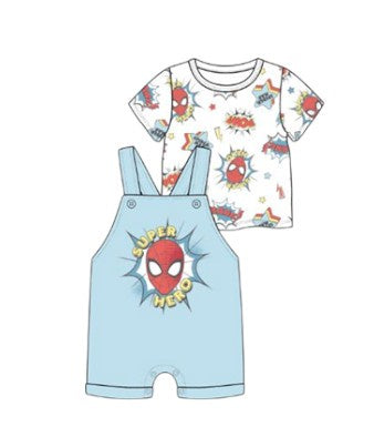 Spiderman Super Hero Baby Boys Shortall 2Pc Set Blue