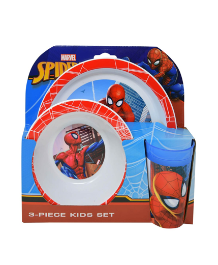 Spiderman 3pc Dinner Set Plate, Bowl & 8oz transparent tumbler