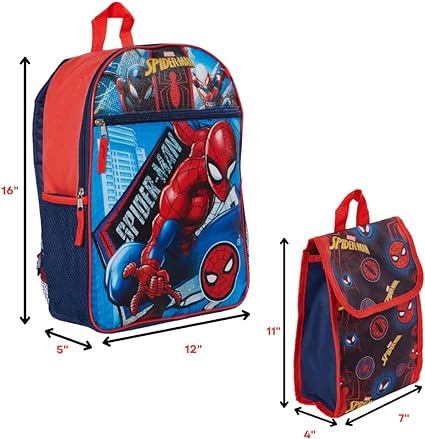 Spiderman Backpack 16'' W/Lunch Bag & Bottle