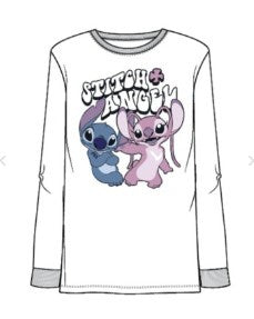Adult Stitch & Angel Long Sleeve Top White