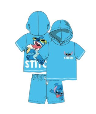 Stitch Hooded Baby Boys 2Pc Short Set Blue