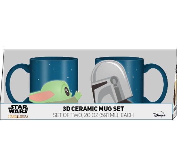 Star Wars Mandalorian and the Child 2 Pack Ceramic 3D Sculpted Mug Couple Set, 20 Ounces
