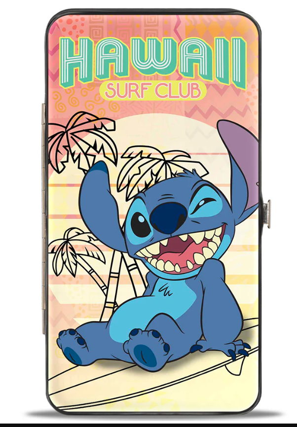 Hawaii Surf Club Stitch Winking Pose Hinged Wallet .