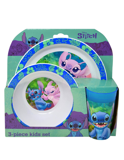 Stitch 3pc Dinner Set plate, bowl & 8oz transparent tumbler