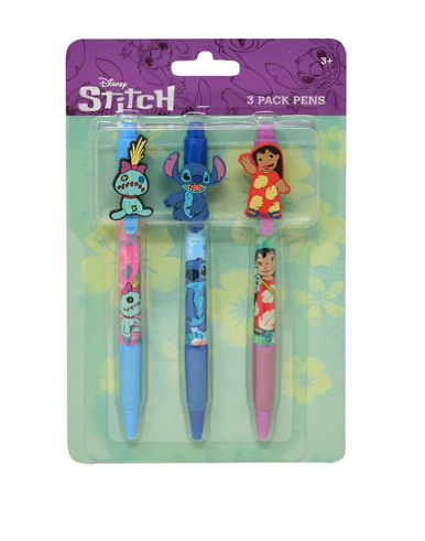 Stitch 3pk Pens W Rubber Character Clip on Card