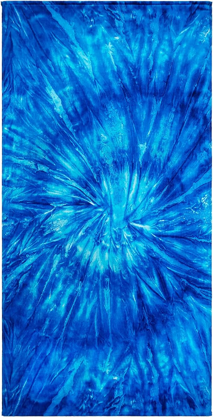 30" X 60" Tie Dye Blue Velour Beach Towel