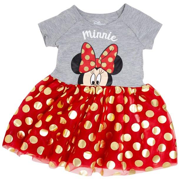 Toddler Girls Big Bow Minnie Tutu Dress, Gray Red
