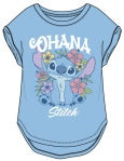 Girls Ohana Stitch Flora Light Blue Crew Rolled Cuff Hi Low Tee