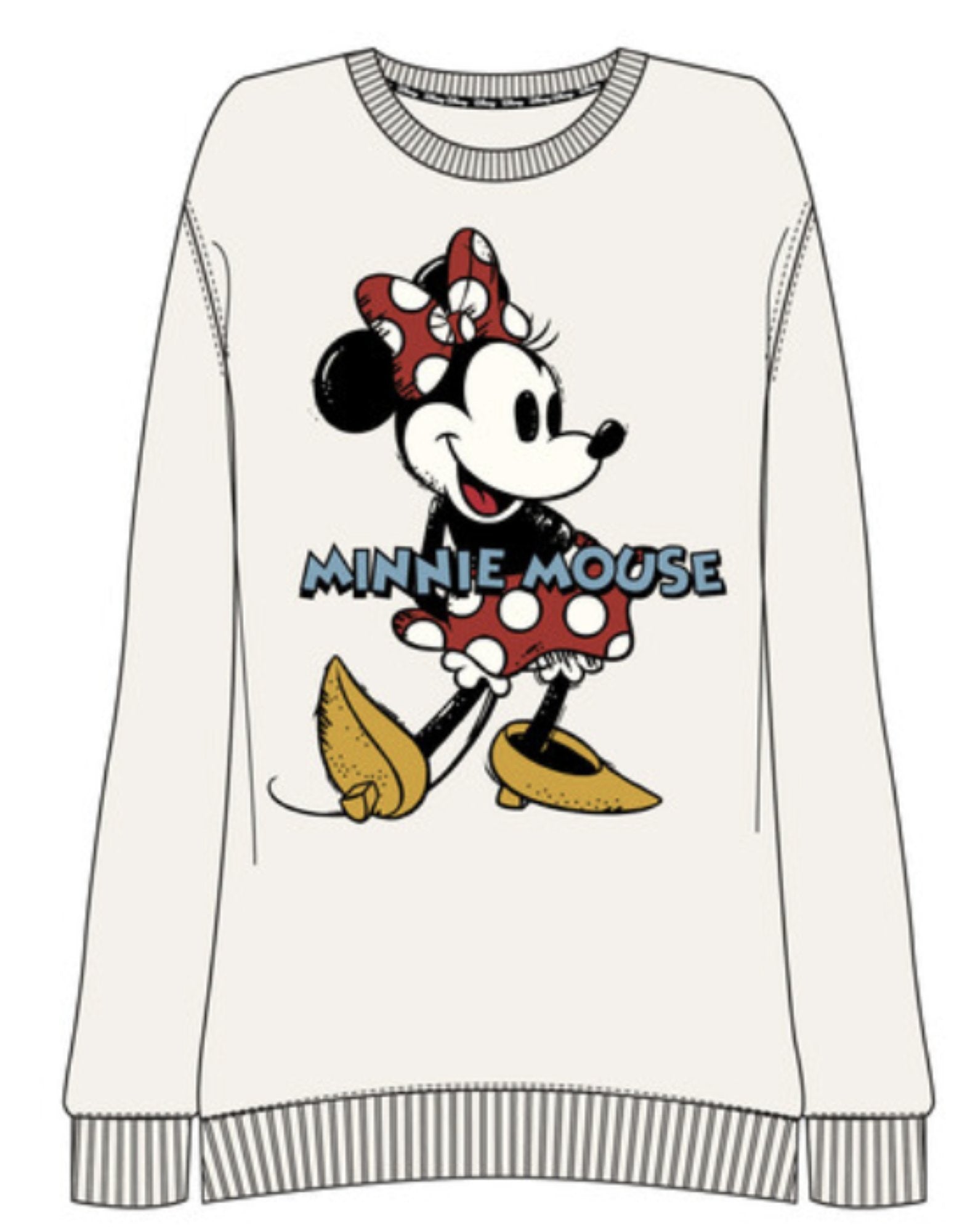 Adults Minnie Mouse Kick Across Pullover Crewneck, Ivory