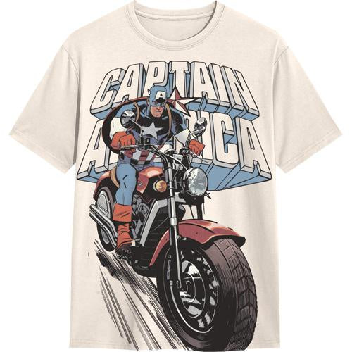 Captain America Riding Motorcycle White Adult T-shirt