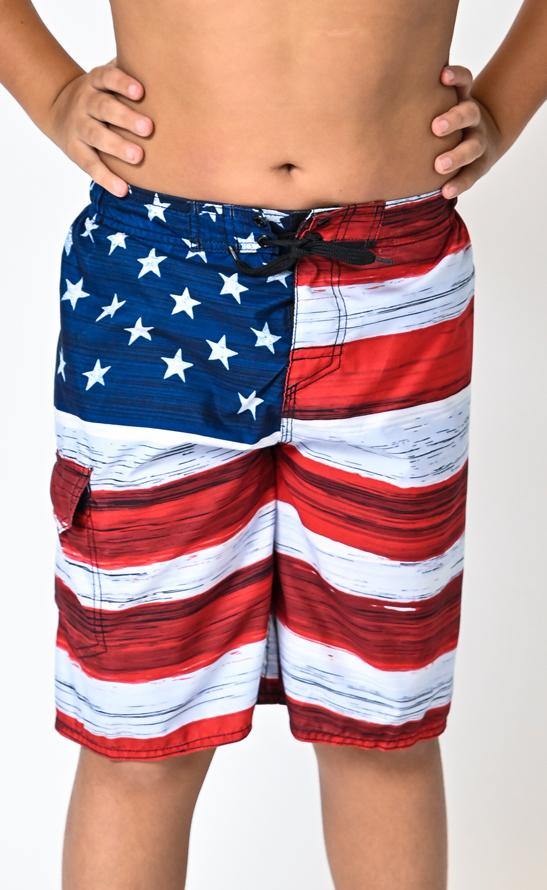US Apparel Big Boys American Flag Inspired Board Shorts