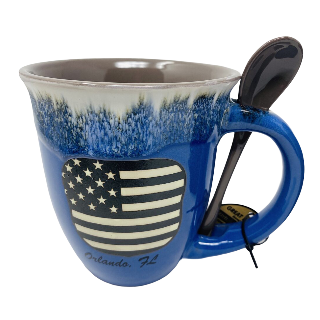 Usa Flag Embossed Mug With Spoon