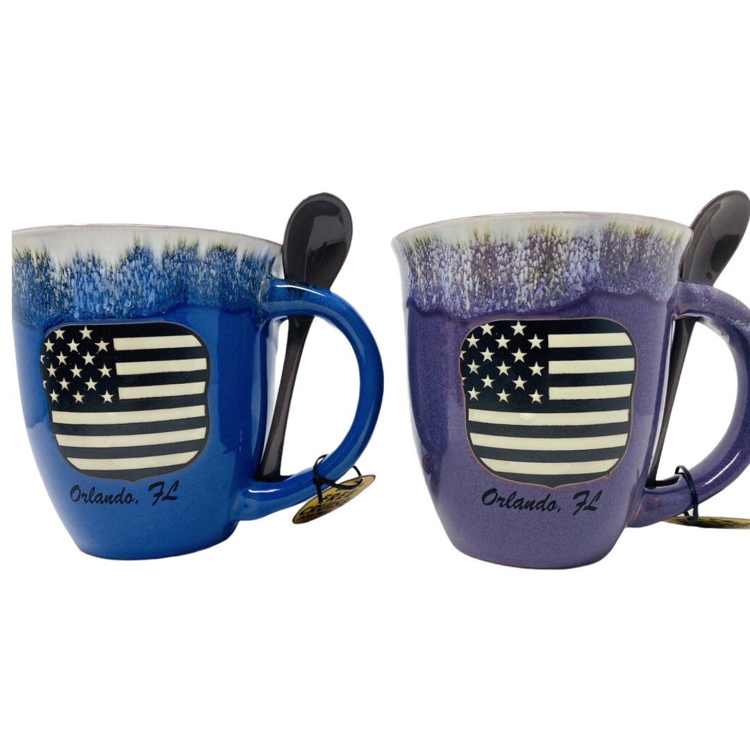 Usa Flag Embossed Mug With Spoon