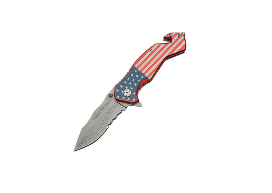 USA Flag Open Folding Knife With Pocket Clip 4.5"