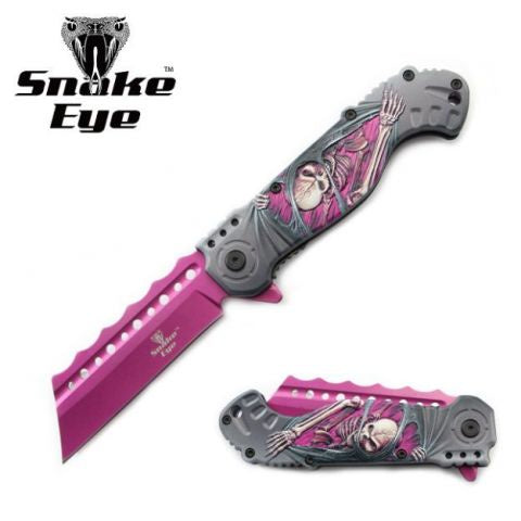 Pink Skull Tactical Spring Assist Knife 4.75