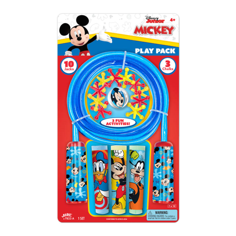 Mickey Mouse Toy Bundle Set Plastic Jump Rope, Jacks Game & Sidewalk Chalk