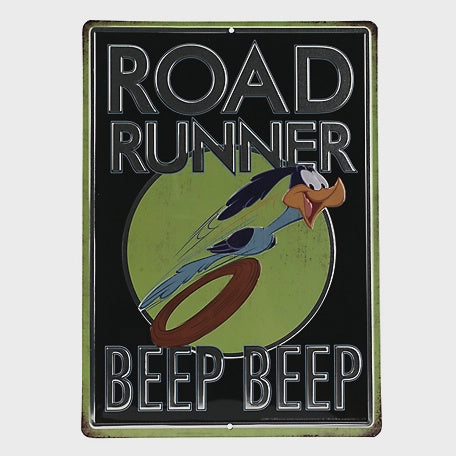 Road Runner Black Embossed Tin Sign