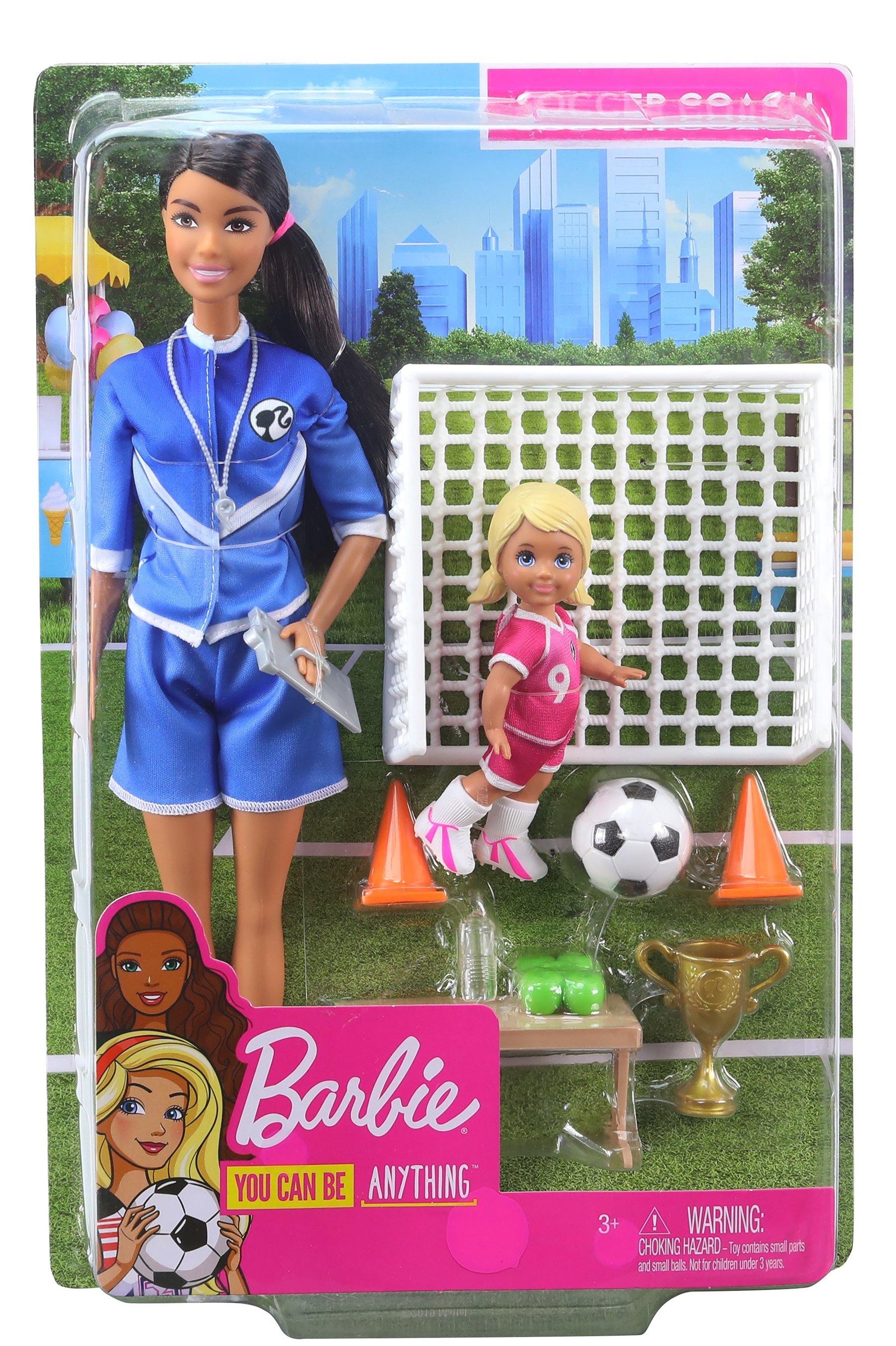 [2 Pack] Barbie Soccer Coach Playset With Accessories