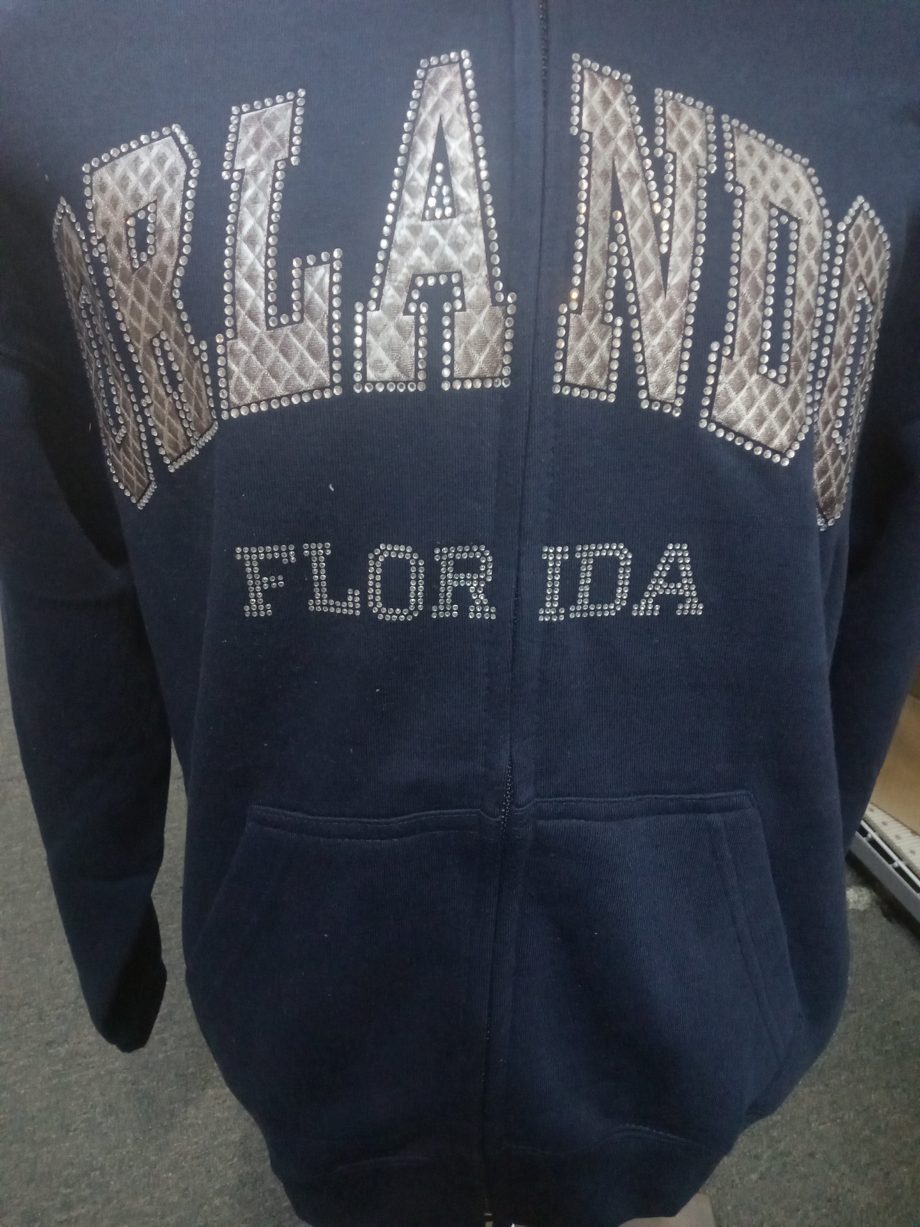 Orlando Florida Navy Blue Silver Stone Zip Hoodie