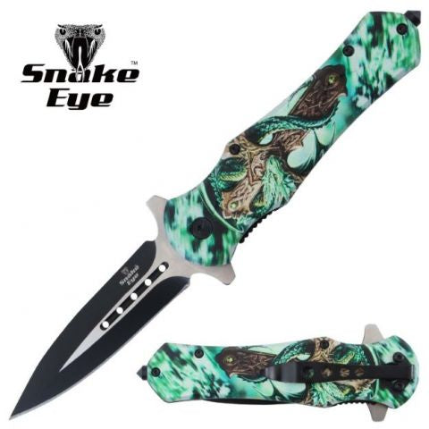Tactical Spring Assist knife Green Dragon Handle