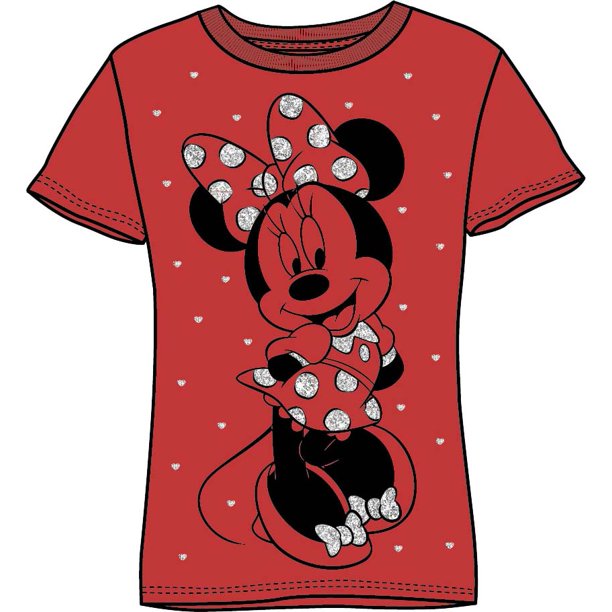 Minnie Tee Shirt Red Standing Glitter Dots