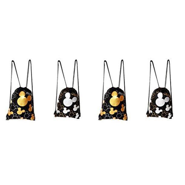 [4 PACK] Disney Mickey Mouse Drawstring Backpacks Silver and Gold