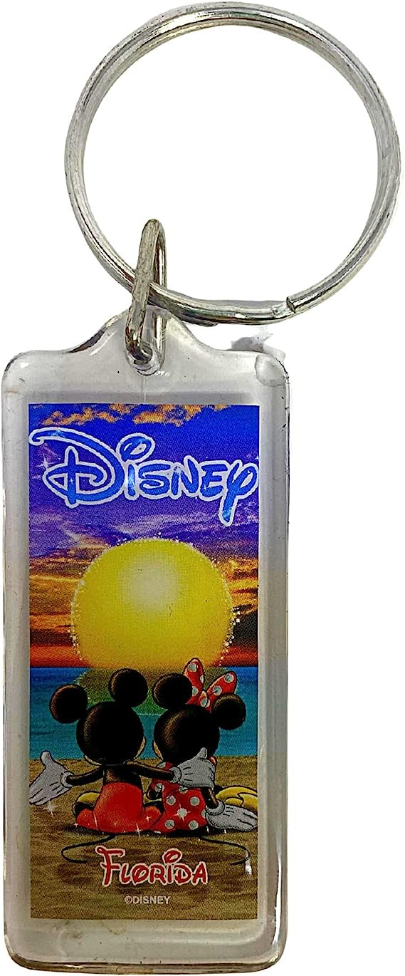 Mickey and Minnie Mouse On Beach Looking at Sunset Florida Souvenir Keychain,