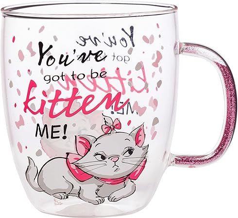 Aristocats You've Got to be Kitten Me Glitter Handle Glass Mug 14oz