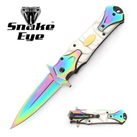 Rainbow Stiletto Folding Spring assist Knife