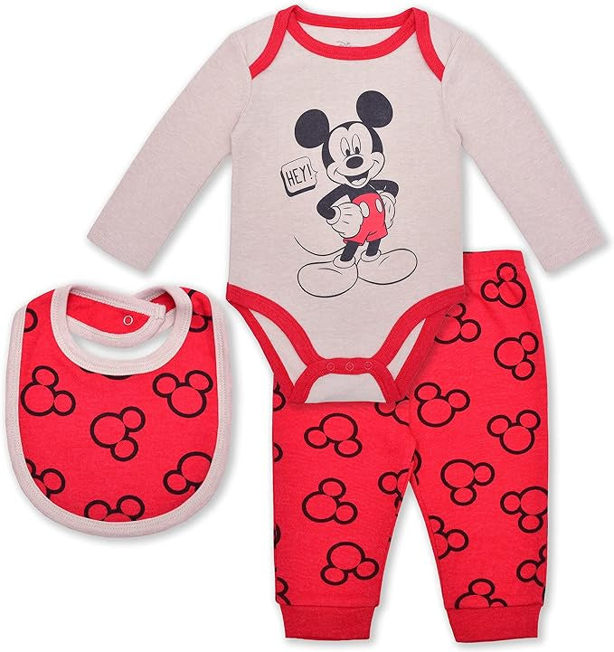 Disney Mickey L Sleeve Bodysuit, Bib and Jogger for Newborn