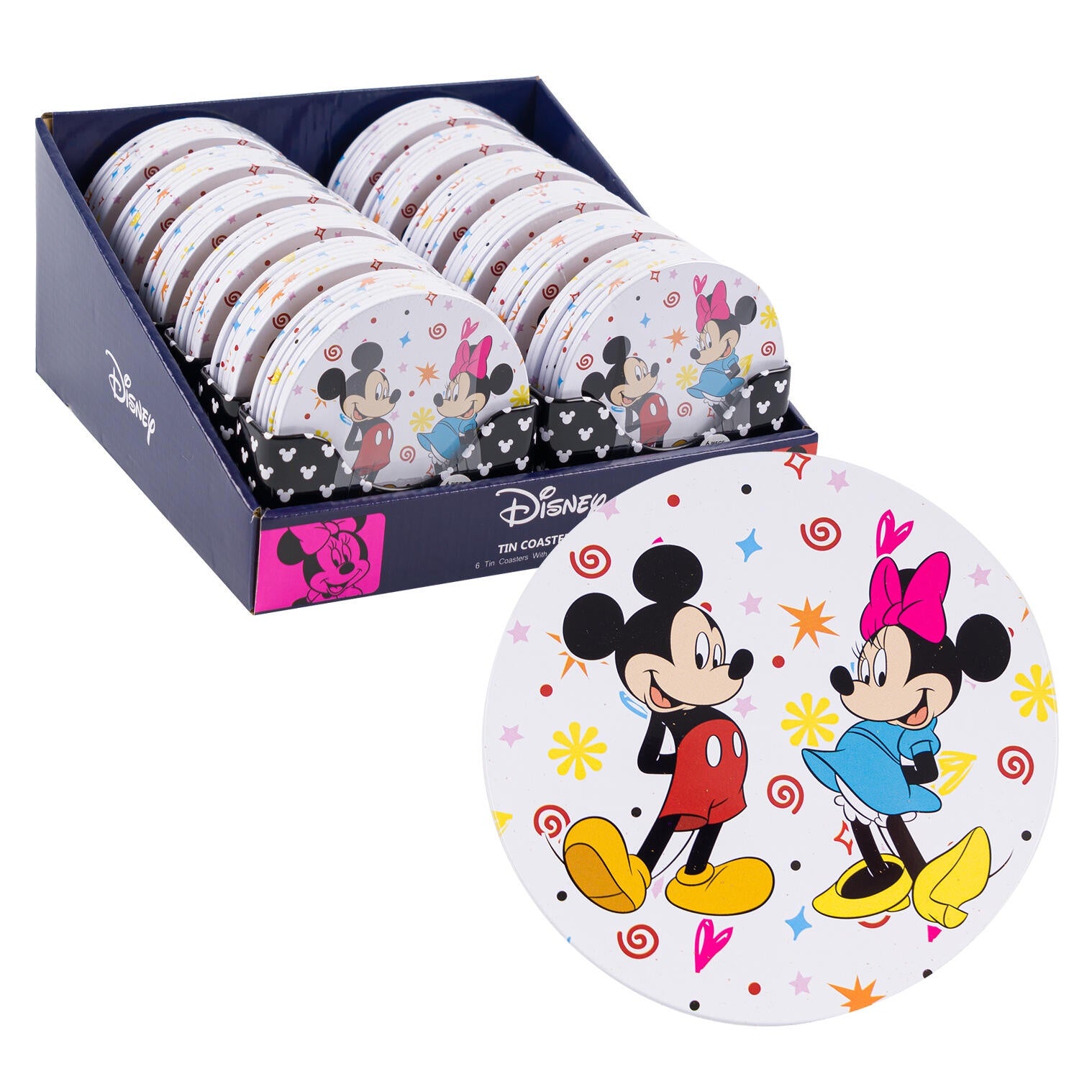 Sparkle Mickey and Minnie Round Coaster Set- White