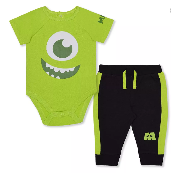 Disney Boy's Monsters Inc Short Sleeve Character Baby Bodysuit Creeper and Jogger Pant Set for infant