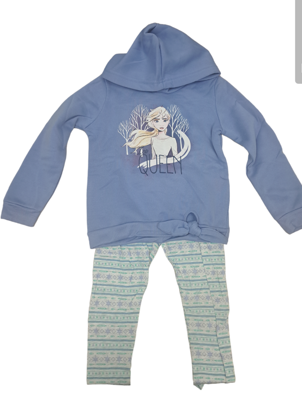 Disney Girls Frozen Hoodie & Leggings 2 Pcs Set For Kids/ Blue