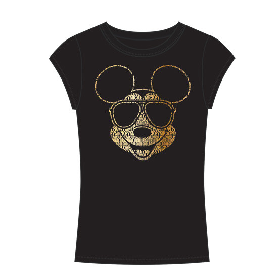 Juniors Mickey Mouse Text Black Tee