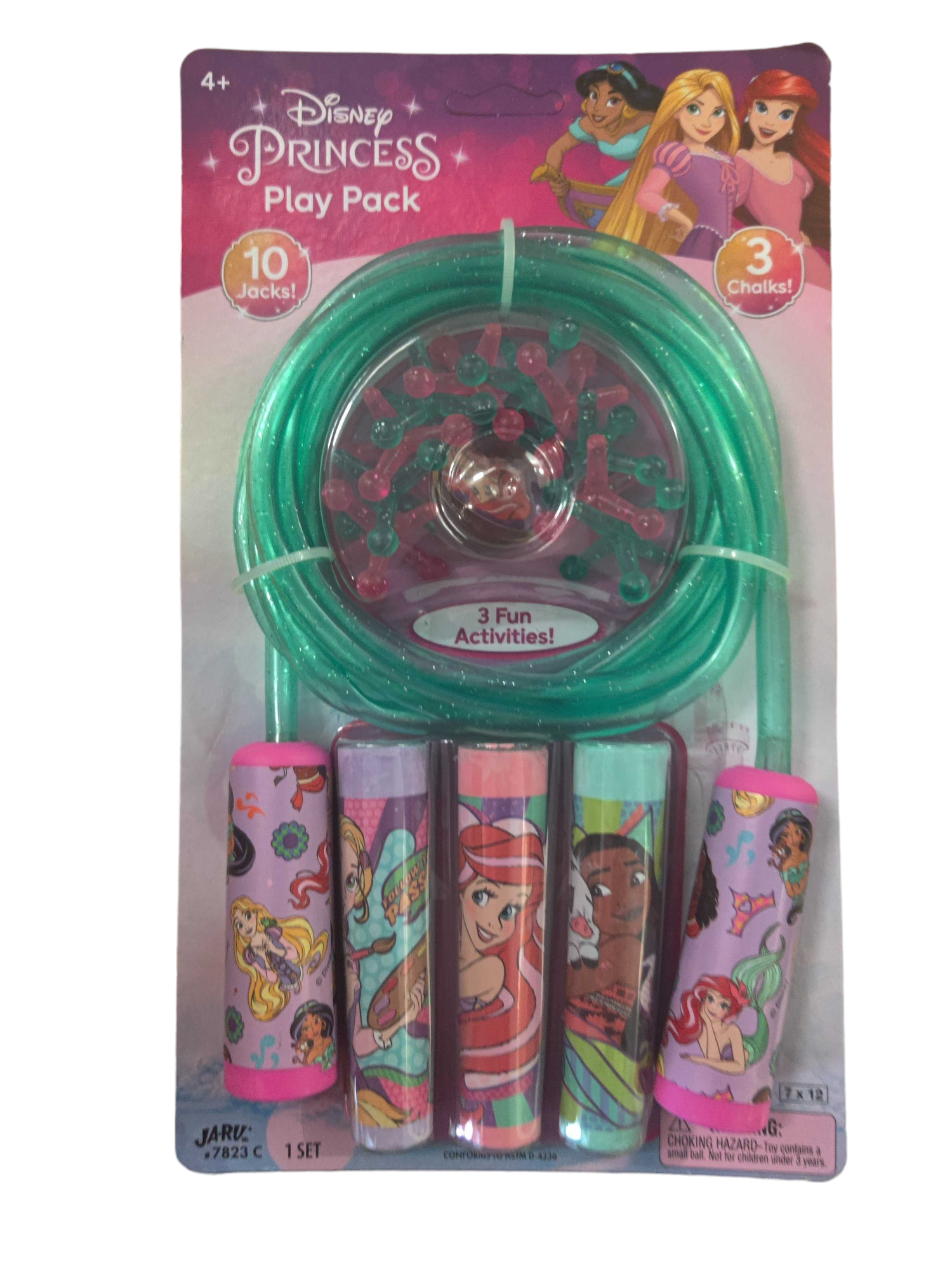 Disney Princess Toy Bundle Set Plastic Jump Rope, Jacks Game & Sidewalk Chalk