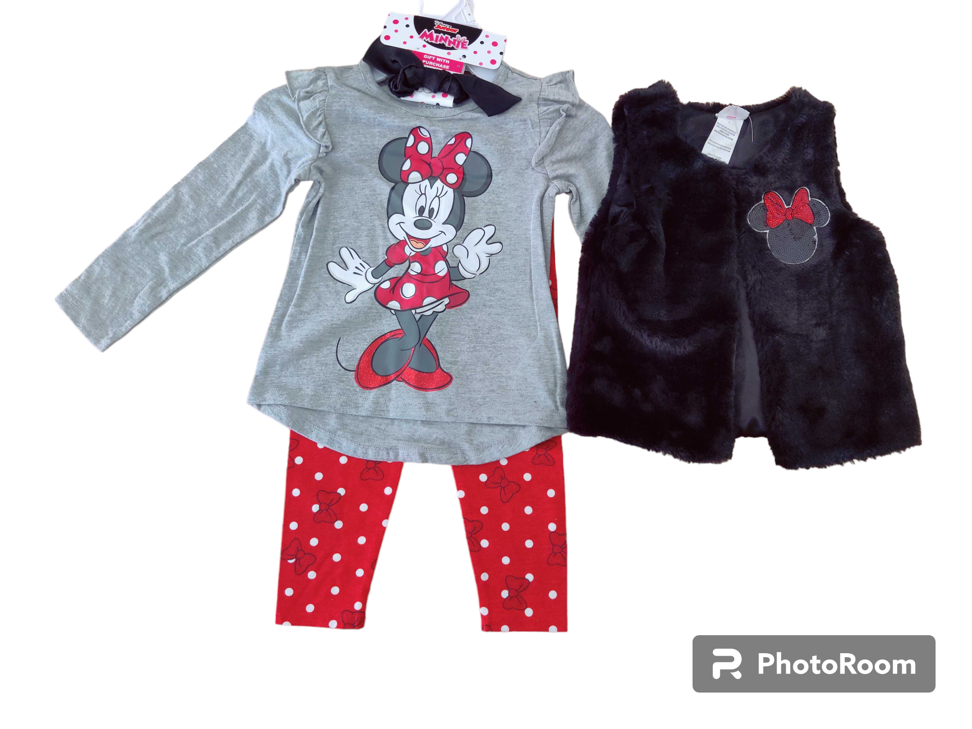 Disney Minnie Mouse Red Shirt& Pant with Black  Fur Soft Vest