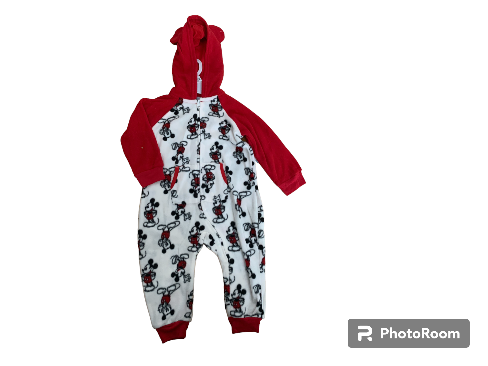 Red And White Mickey Mouse Hooded Onesie  Mickey Ears Infant