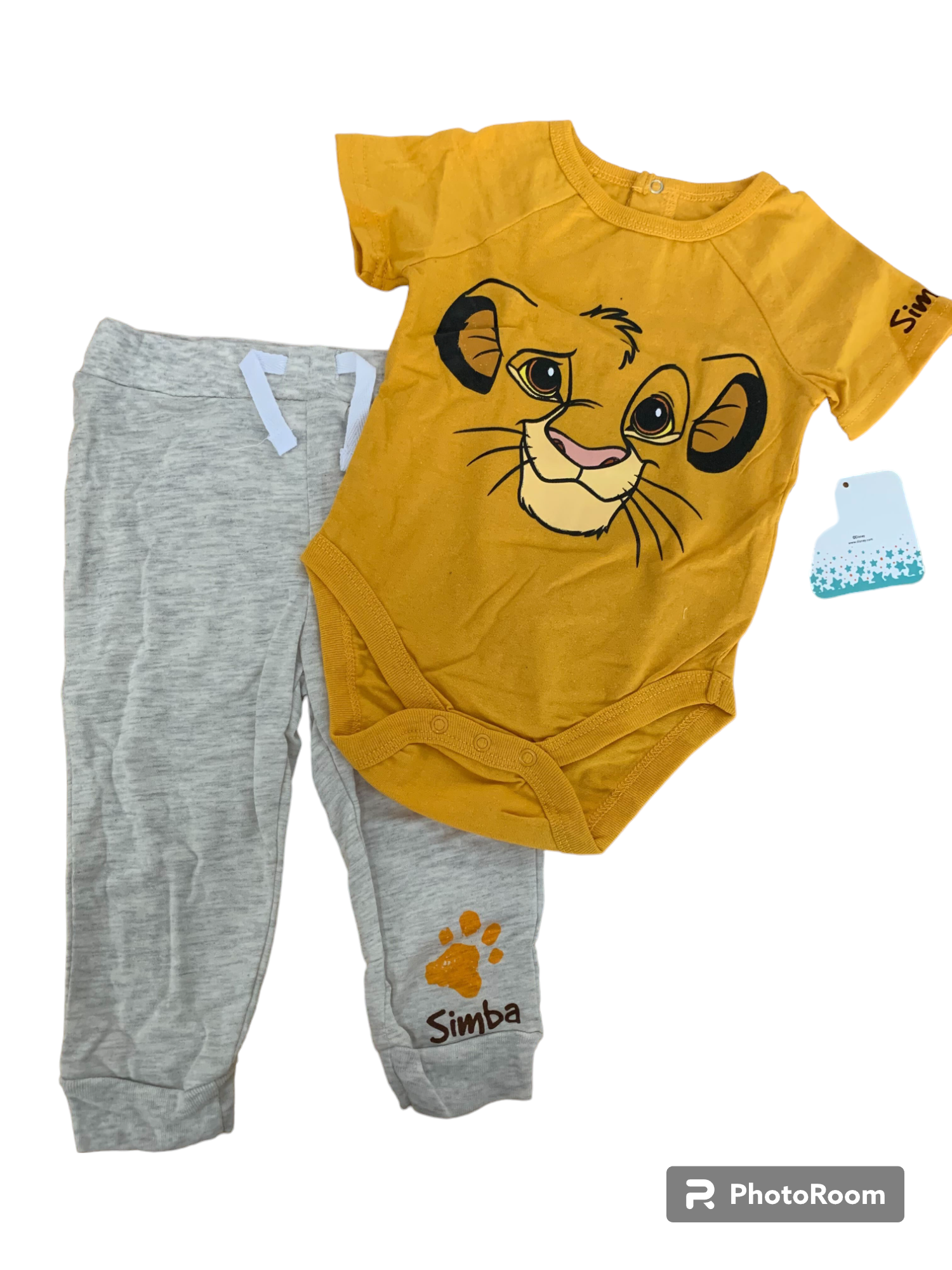 Disney Adorable Simba Yellow Onesie with Gray Pants