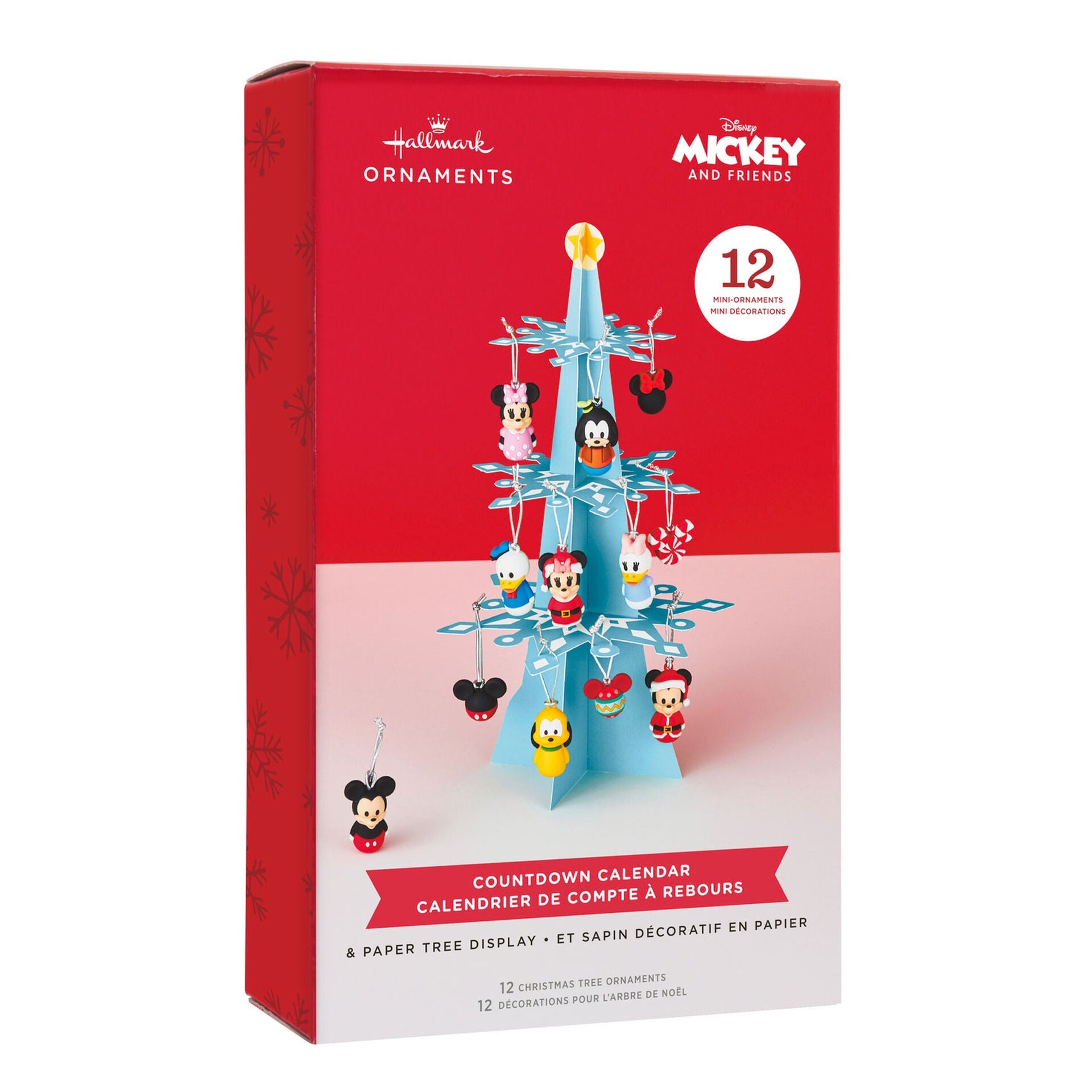 Disney Mickey Mouse and Friends Hallmark Countdown Calendar Paper Tree Set With 12 Mini Ornaments