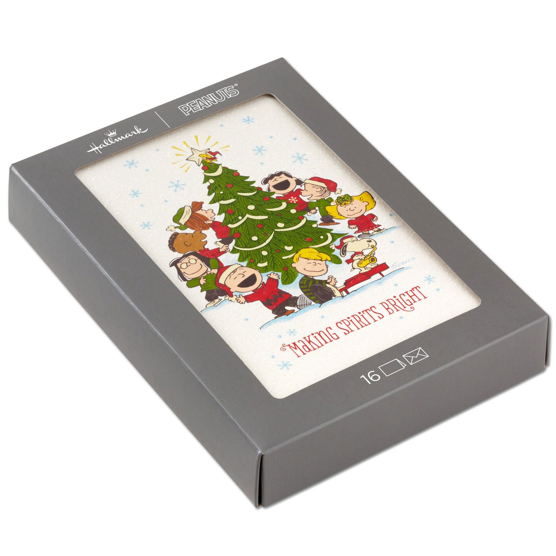 Peanuts® Gang Caroling Around Tree Boxed Christmas Cards, Pack of 16