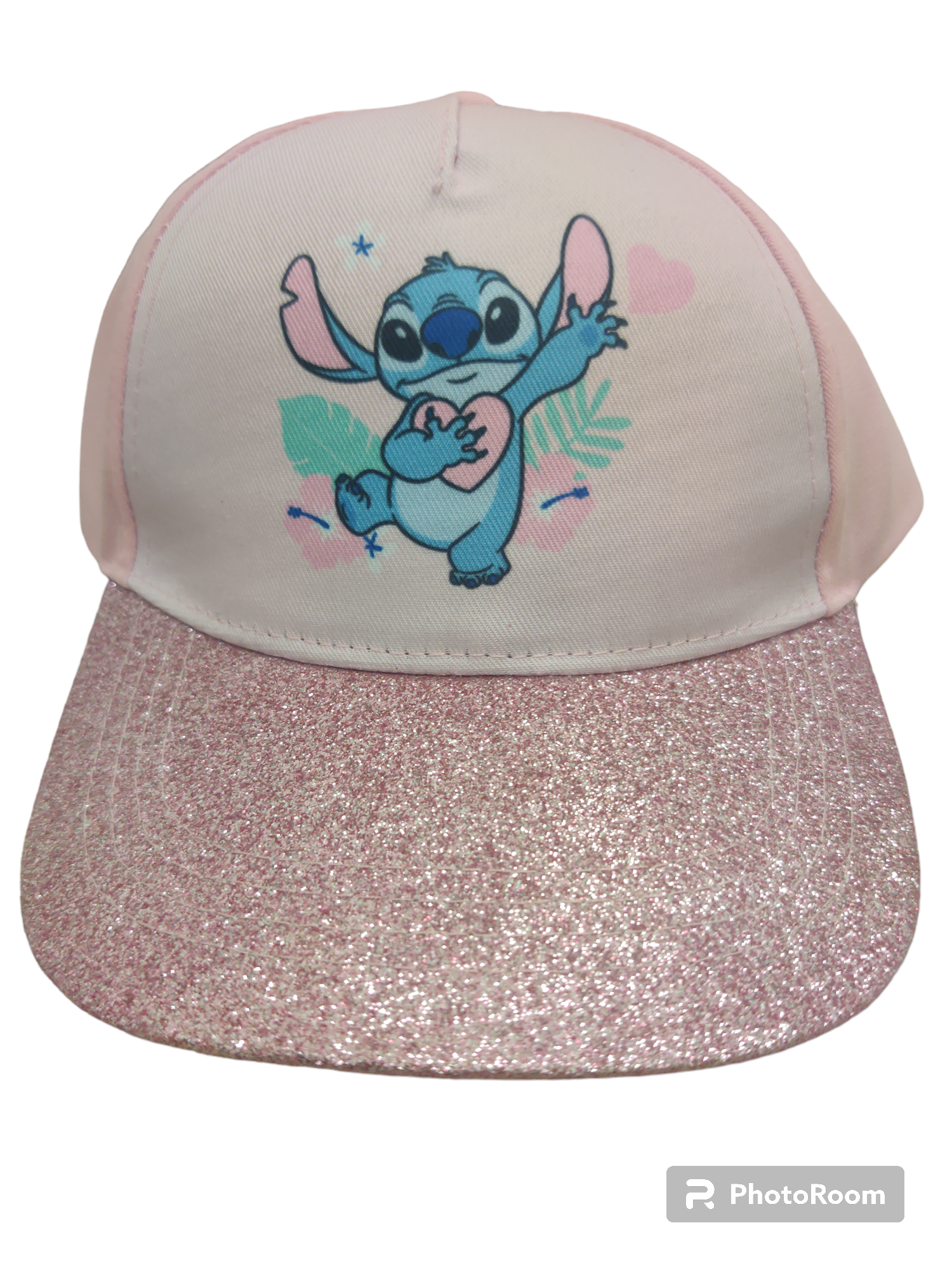 Pink Stitch with Big Heart with Glitter Baseball Hat
